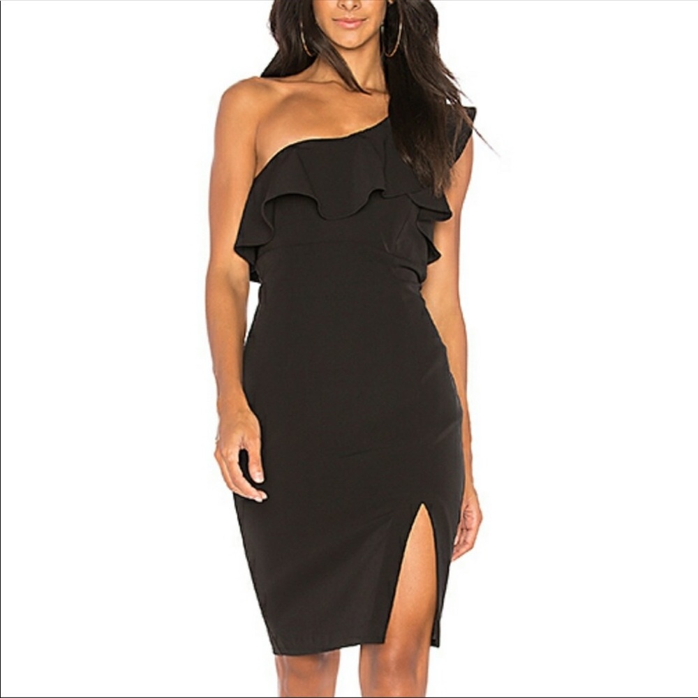 Bardot one shoulder ruffle dress